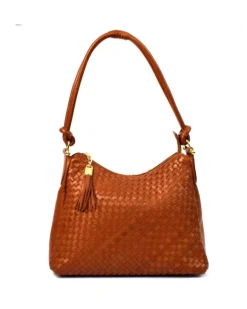 Borsa a spalla in pelle intrecciata a trapezio da donna art 12508
