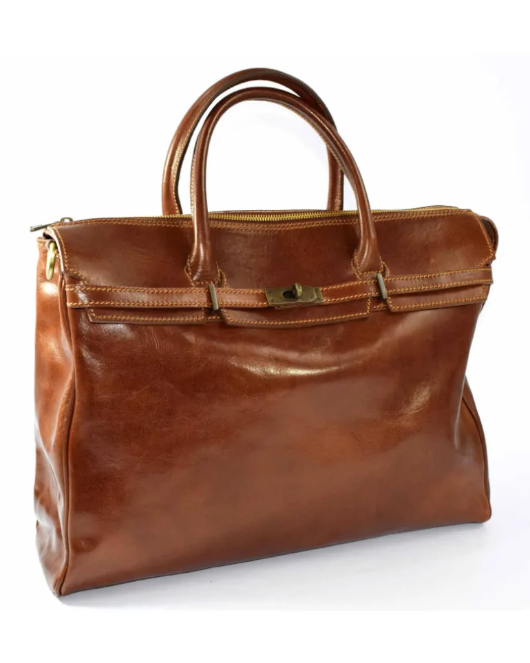 borsa cartella per pc manici corti in pelle di vacchetta vegetale art 224065