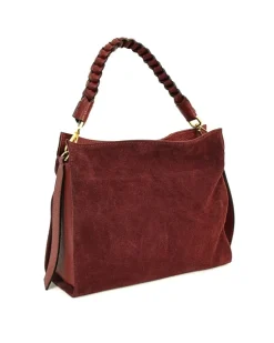 Borsa donna misura media in pelle vitello e scamosciato con tracolla intrecciata art 12734_dds