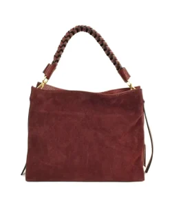Borsa donna misura media in pelle vitello e scamosciato con tracolla intrecciata art 12734_dds