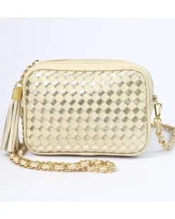 Borsa tracolla intrecciata bicolore con catena art 11521wdmet