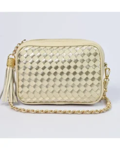 Borsa tracolla intrecciata bicolore con catena art 11521wdmet