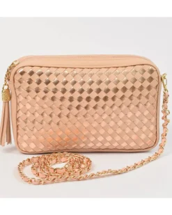 Borsa tracolla intrecciata bicolore con catena art 11527wdmet