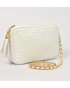 Borsa tracolla intrecciata bicolore nappa con vernice con catena art 11527wdver