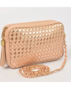 Borsa tracolla intrecciata bicolore con catena art 11527wdmet
