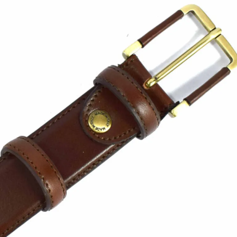 cintura classica in pelle con fibbia ottone ricoperta art 64100135