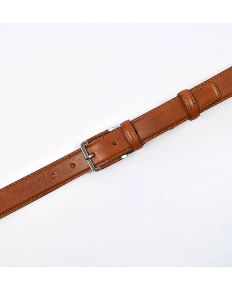 cintura classica in pelle vacchetta tamponata con fibbia rivestita cm 3 art 6200130