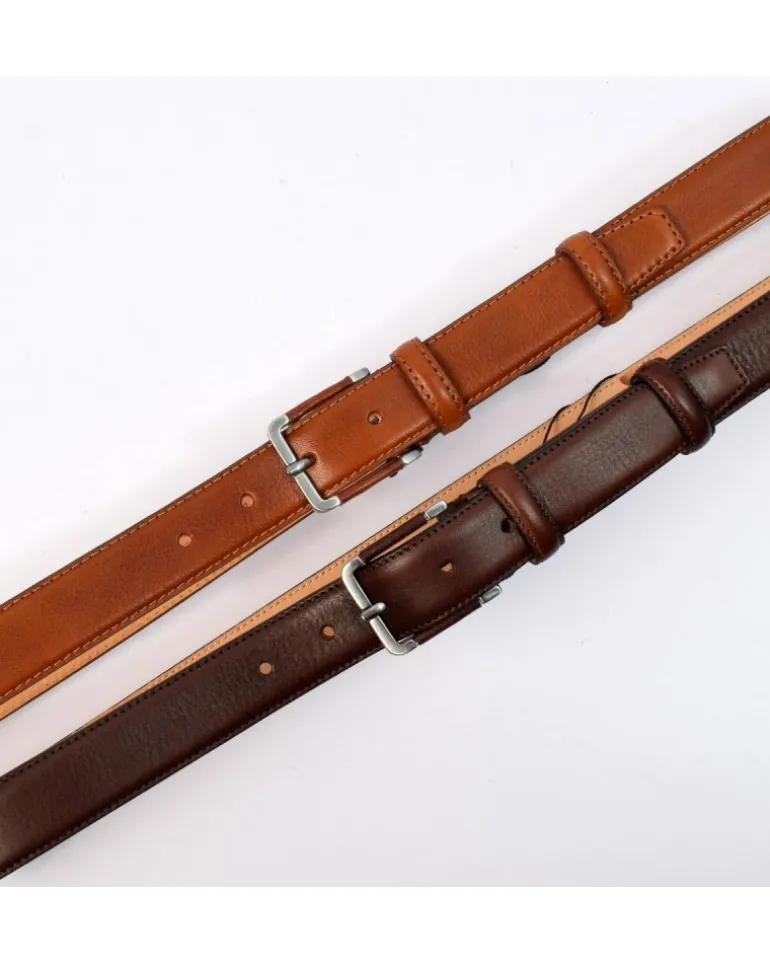 cintura classica in pelle vacchetta tamponata con fibbia rivestita cm 3 art 6200130
