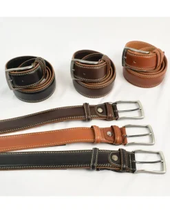 cintura in pelle con cuciture bicolore alta 4 cm art 6260840