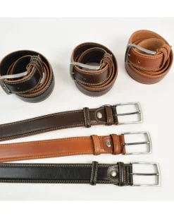 cintura in pelle con cuciture bicolore alta 4 cm art 6260840