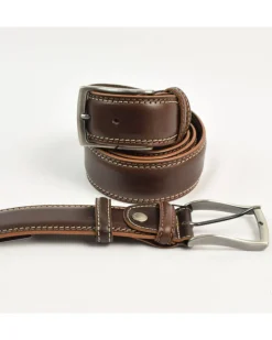 cintura in pelle con cuciture bicolore alta 4 cm art 6260840