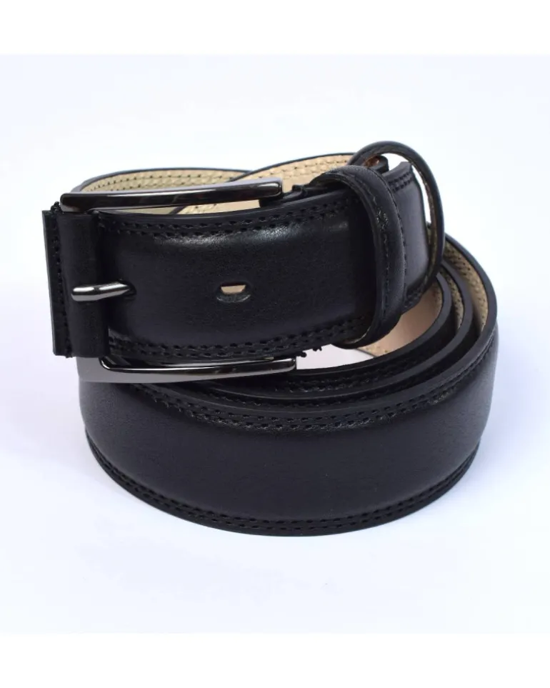 cintura nera in pelle con fibbia nichel nero art 64100835