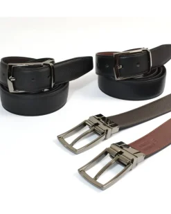 cintura reversibile in pelle cervo stampato con cuciture art 6240435
