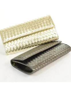 Clutch intrecciata in pelle metallizzato con Catena Dorata art 1820_wmet
