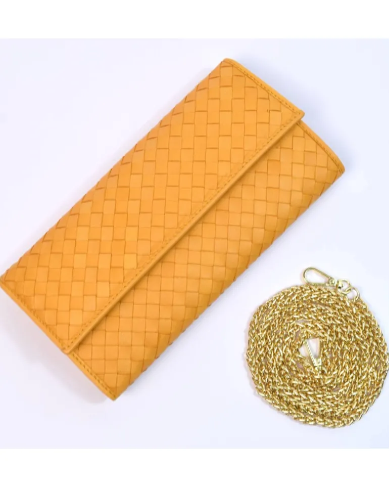 Clutch Intrecciata in Pelle colorata con Catena Dorata art 1820_w
