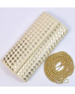 Clutch Intrecciata in Pelle nappa e metallizzato con Catena Dorata art 1820_wdmet
