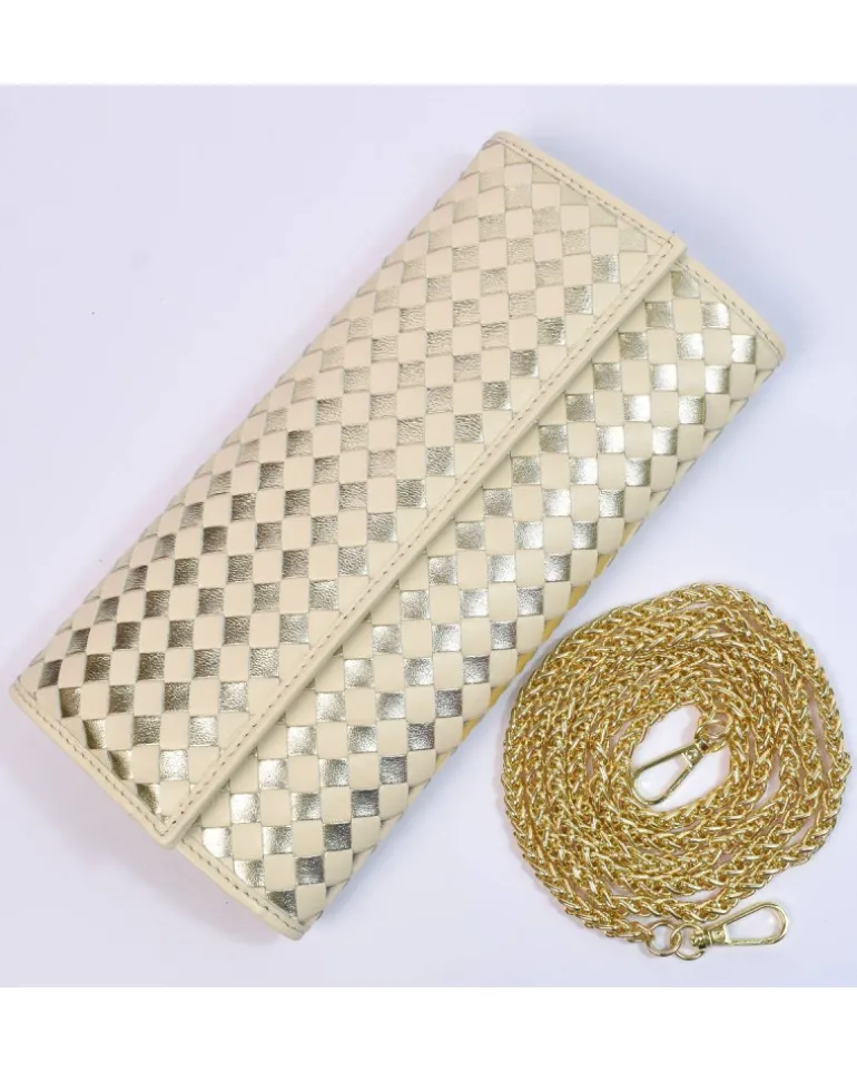 Clutch Intrecciata in Pelle nappa e metallizzato con Catena Dorata art 1820_wdmet