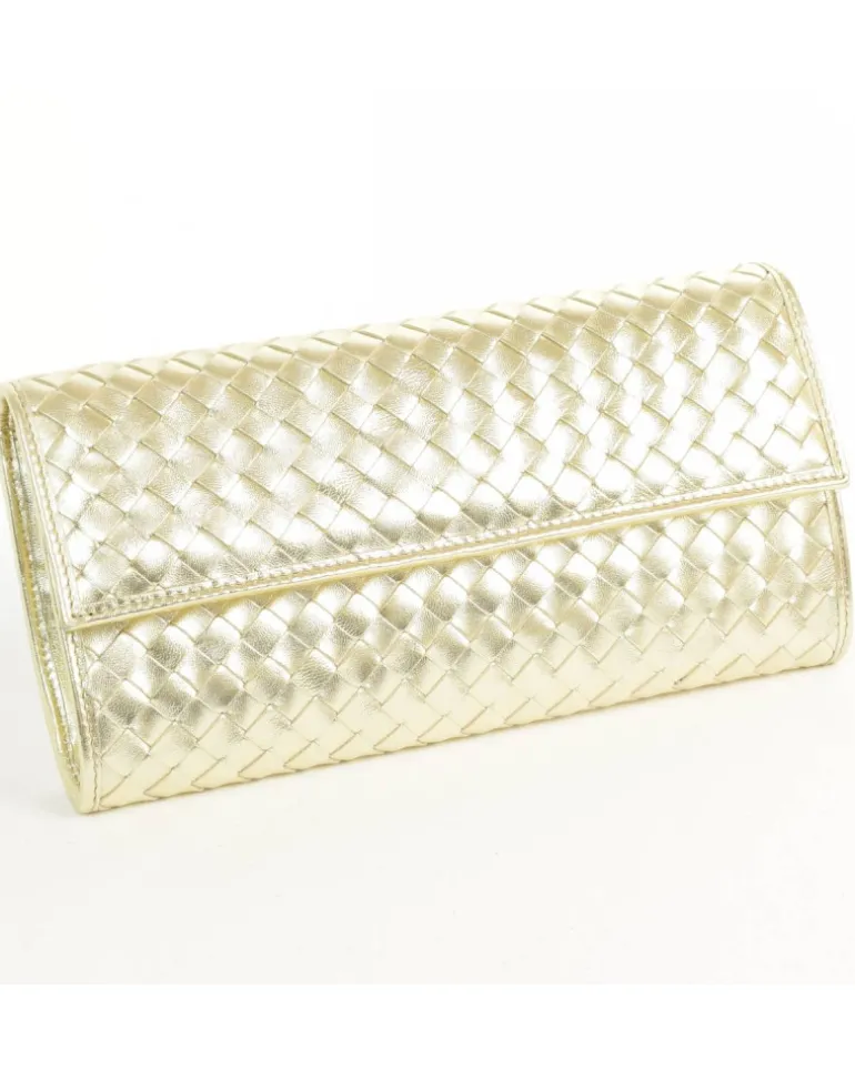 Clutch intrecciata in pelle metallizzato con Catena Dorata art 1820_wmet