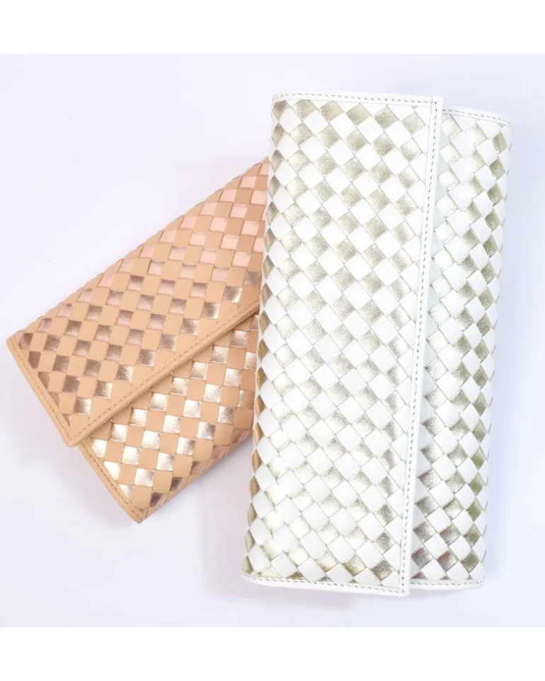 Clutch Intrecciata in Pelle nappa e metallizzato con Catena Dorata art 1820_wdmet