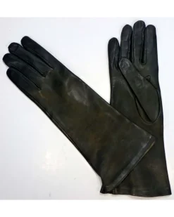 guanti da donna lunghi neri in pelle con  fodera seta art 81257_n_se