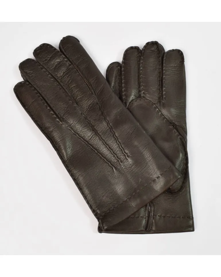 Guanti da uomo in pregiata pelle marrone chiaro, colore nero, colore tabacco, colore testa moro con elegante fodera cashemere