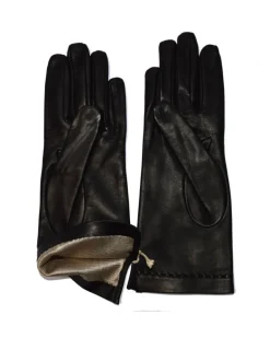 Guanti in pelle nero fodera seta  art 81223