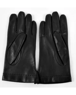 guanti uomo classico in pelle colore nero tre cordoncini cuciti con fodera lana art 513CF
