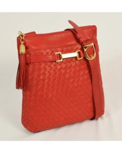 Lussuosa borsa a tracolla in pelle italiana intrecciata a mano art 11034w