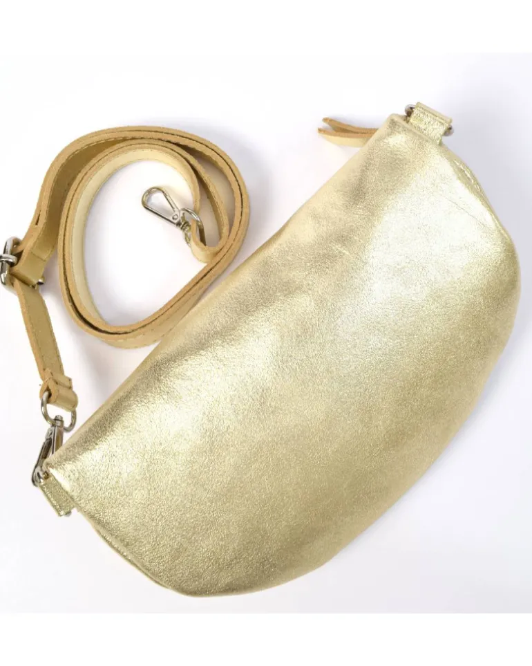 Marsupio a tracolla in pelle medio metallizzato art 3947met
