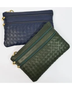 Pochette a bustina con 3 cerniere misura media in pelle intrecciato art 1752w