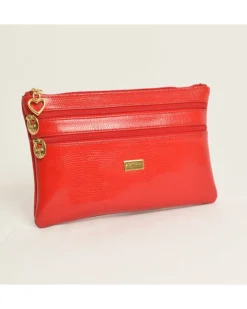 Pochette a bustina con 3 cerniere misura media in pelle stampata art 1752_luc