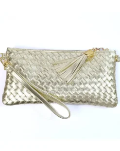 Pochette a bustina in pelle intrecciata con metallizzato art 1708wmet