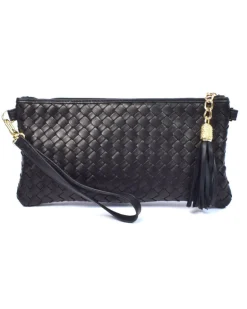 Pochette a bustina in pelle intrecciata con maniglia e tracolla art 1708w