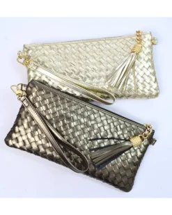 Pochette a bustina in pelle intrecciata con metallizzato art 1708wmet
