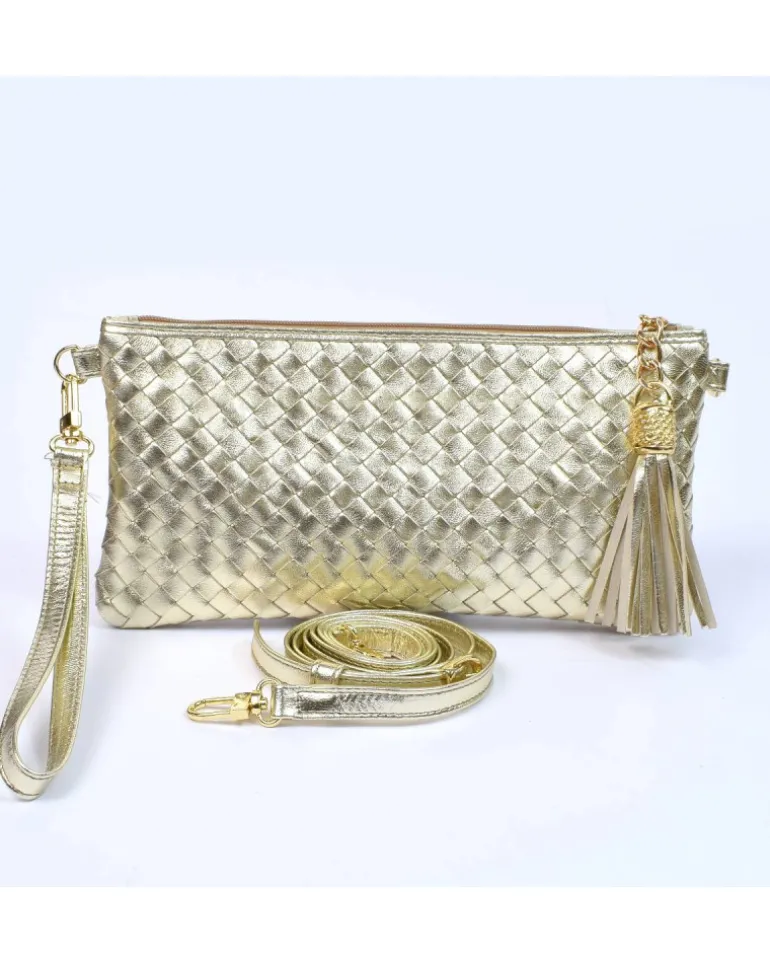Pochette a bustina in pelle intrecciata con metallizzato art 1708wmet