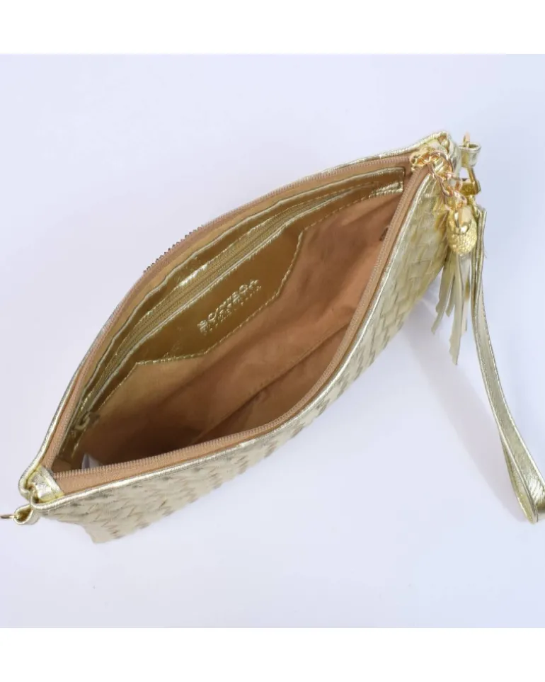 Pochette a bustina in pelle intrecciata con metallizzato art 1708wmet