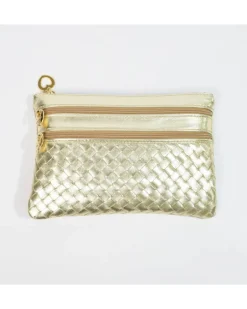 Pochette a bustina media 3 cerniere in pelle intrecciato metallizato art 1752wmet