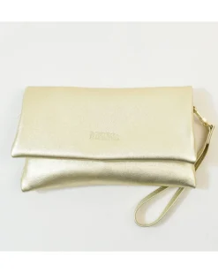 pochette in pelle liscia metallizzata con tracolla e maniglia art 1739_lam