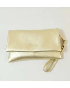 pochette in pelle liscia metallizzata con tracolla e maniglia art 1739_lam