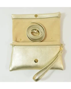 pochette in pelle liscia metallizzata con tracolla e maniglia art 1739_lam