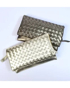 Pochette morbida intrecciata pelle laminata art 1719wmet