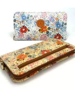 Portafoglio donna in pelle di vitello stampata floreale con chiusura con zip all around  art 1688_bla