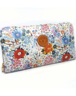 Portafoglio donna in pelle di vitello stampata floreale con chiusura con zip all around  art 1688_bla