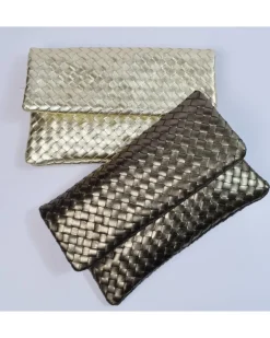 Raffinata Clutch da Donna in Pelle Intrecciata metallizzata - Eleganza Made in Italy art 11013wmet