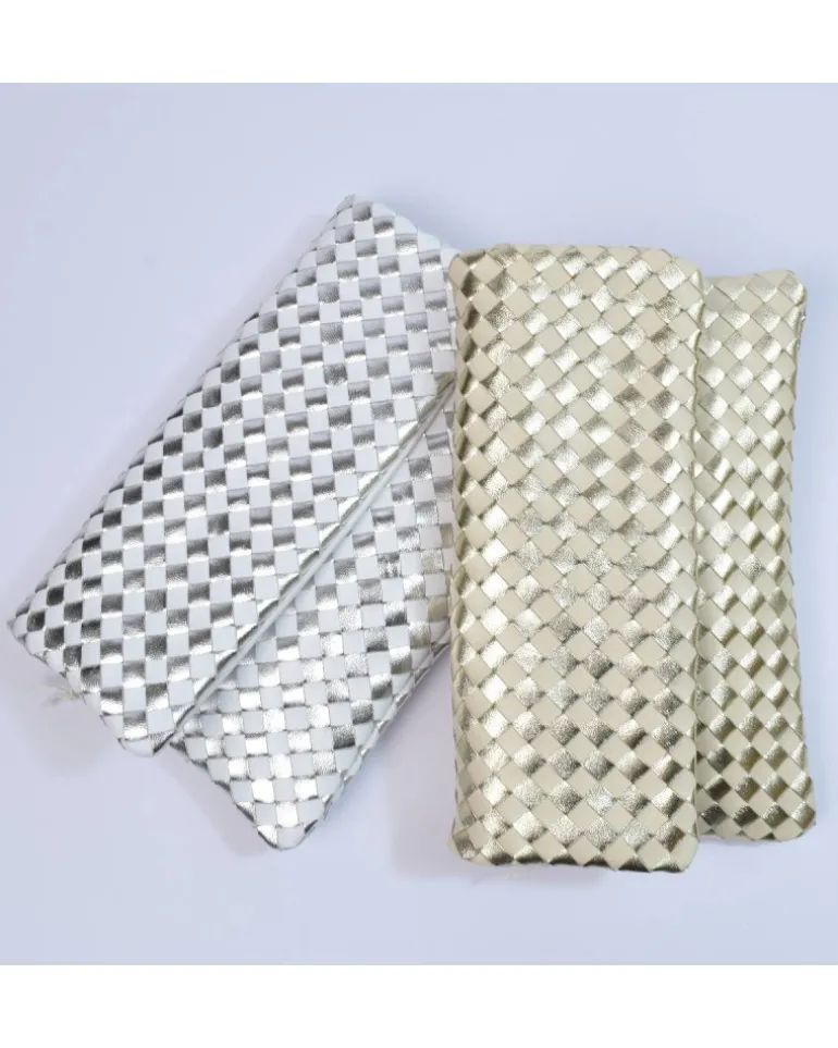 Raffinata Clutch da Donna in nappa intrecciata e metallizzata art 11013_wdmet