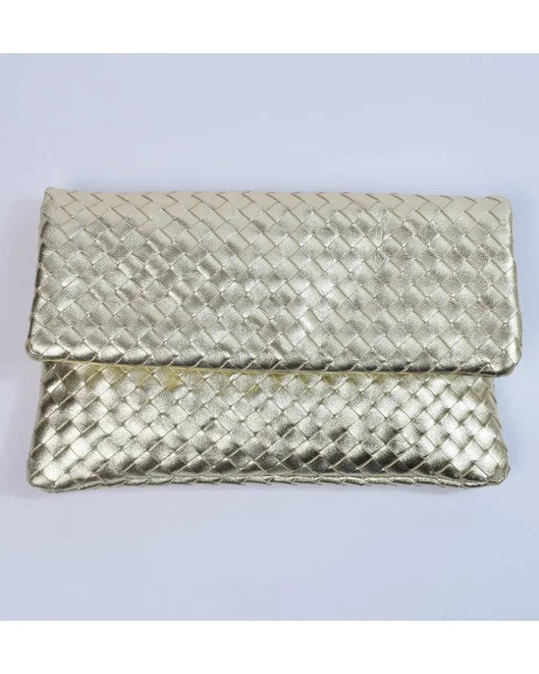 Raffinata Clutch da Donna in Pelle Intrecciata metallizzata - Eleganza Made in Italy art 11013wmet