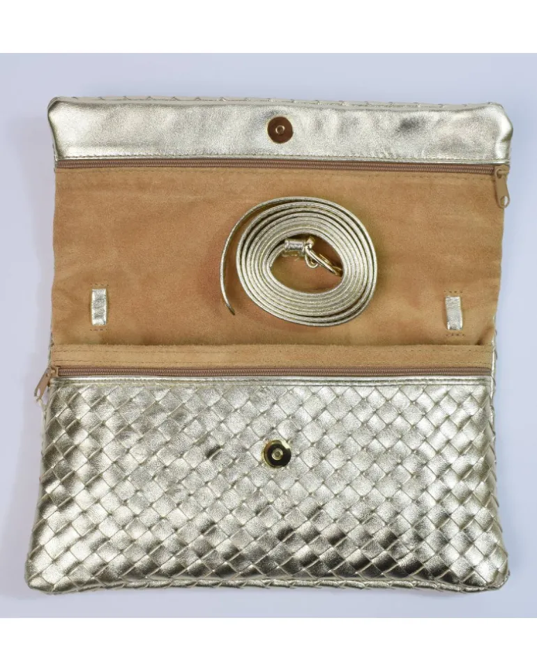 Raffinata Clutch da Donna in Pelle Intrecciata metallizzata - Eleganza Made in Italy art 11013wmet