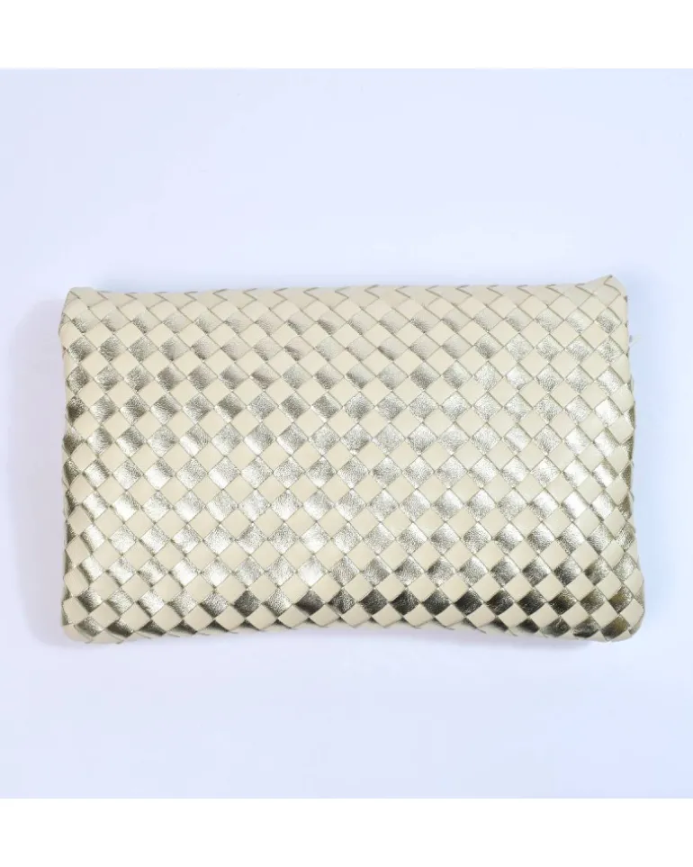 Raffinata Clutch da Donna in nappa intrecciata e metallizzata art 11013_wdmet