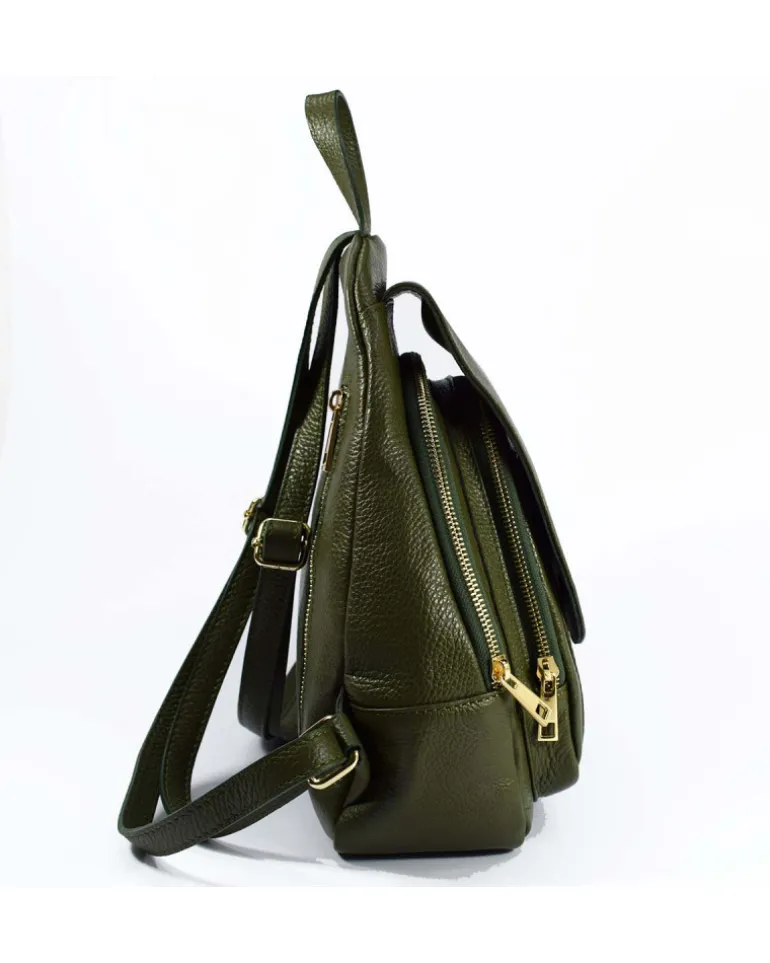 Zaino in pelle dollaro con pattina e cerniere art 12737