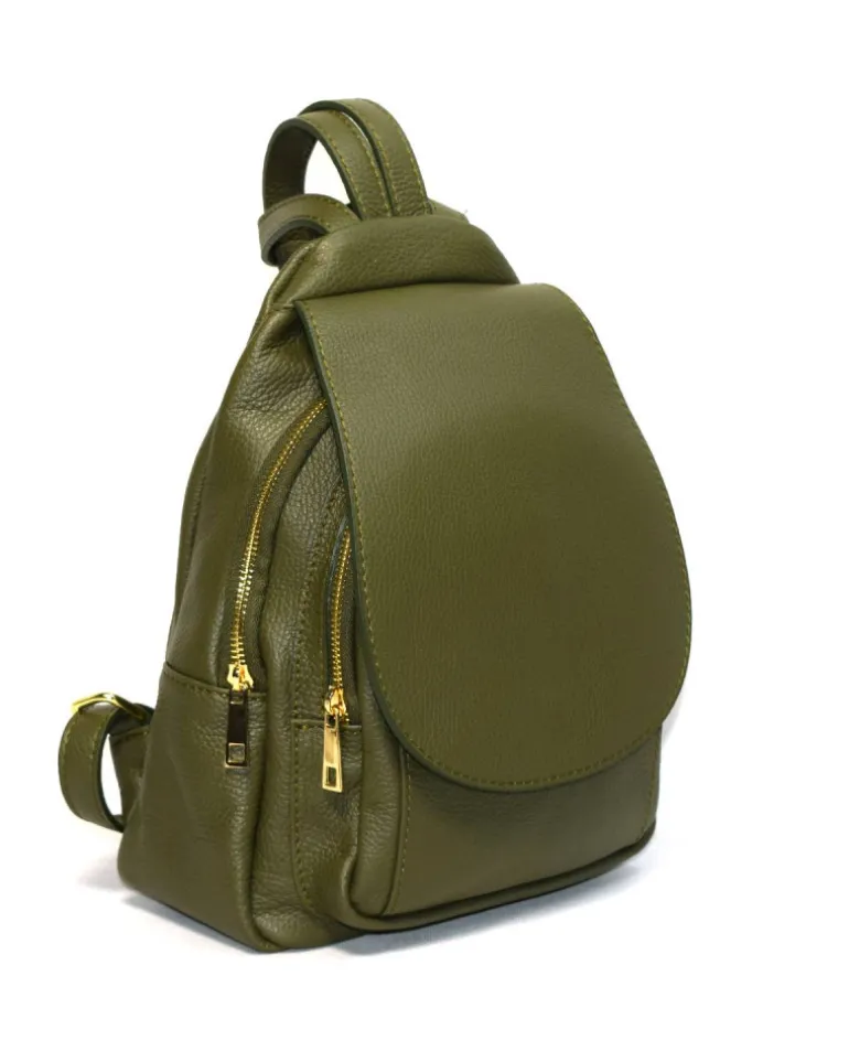 Zaino in pelle dollaro con pattina e cerniere art 12737